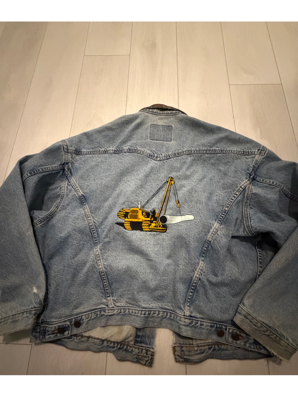 26 International Light Blue Denim Jacket with Brown Trim Patch VINTAGE